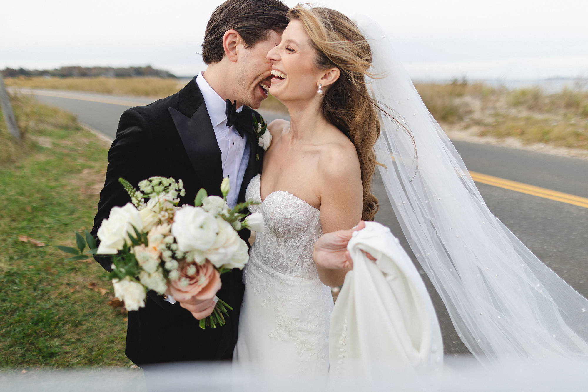 photo of happy couple at Rams head inn on their wedding day